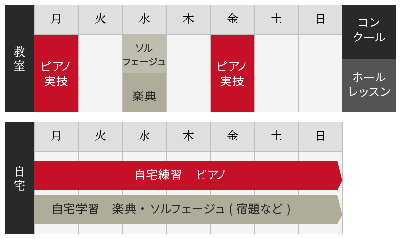 受験レッスン1週間のイメージ例